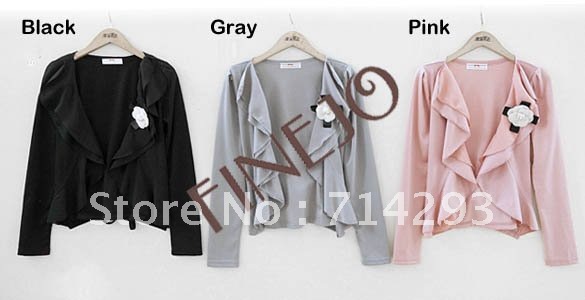 4pcs/lot Fashion Lady's OL Pattern Camellia Wavy Closure Coat Women's Fall Jacket With Corsage Brooch Free Shipping 7233