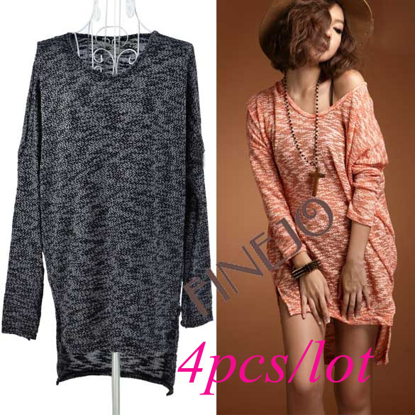 4pcs/lot Free Shipping Korean Women's Irregular Hem Knitting Shirts Loose Sweater 10076