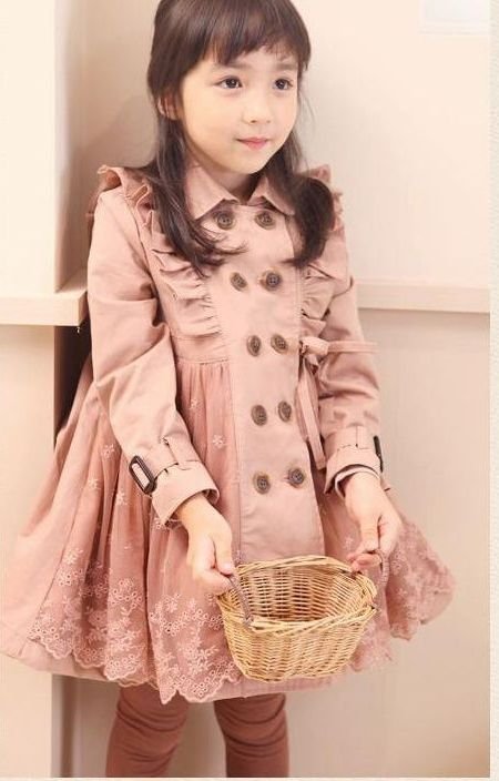4pcs/lot Free shipping wholesale 2012 new arrival baby girl high quality cotton +lace patchwork trench kids autumn outwears