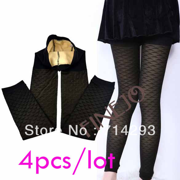 4PCS/LOT Free shipping Women's Winter Fish Scales Patterned Stretch Leggings Tights Pants Stockings Thick 8890
