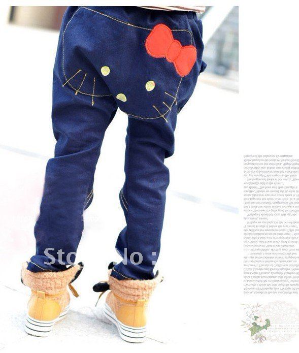 4pcs/lot girls hello kitty pants jeans trousers girl's bow cat cartoon pant free shipping