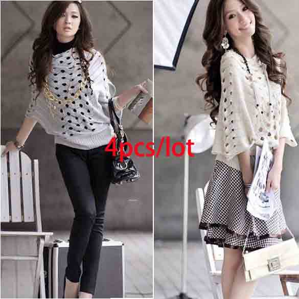4Pcs/lot Hollow Batwing Sweater Dolman Knit Knitting Coat Out Boat Neck Tops New Fashion free shopping 3223