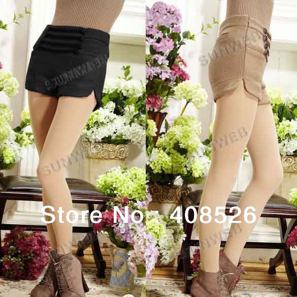 4pcs/lot New Casual Black, Camel Women Shorts Double-breasted Empire-waist Woolen Winter Shorts M,L free shipping 9329