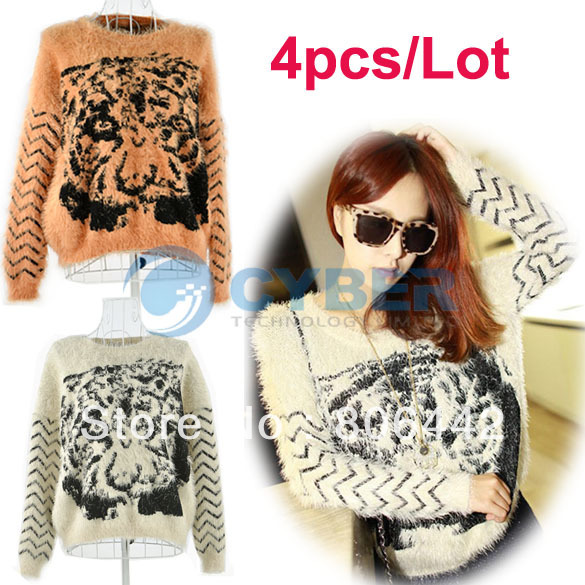 4pcs/Lot New Fashion Women's Sweet Long Sleeve Knitted Sweater Top 2 Colors Free Shipping 10061