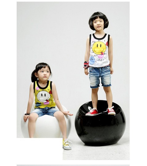 4pcs/lot wholesales 2013 summer children smiley face vest cartoon o-neck sleeveless T-shirt boys/girls casual camisoles