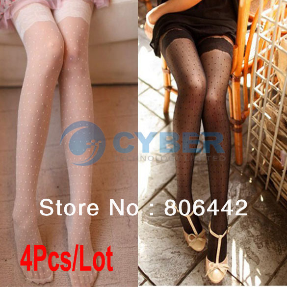 4Pcs/Lot Women's Soft Fashion Sexy Jacquard Pantyhose Tights Sheer Stockings Black, White Free Shipping 10280