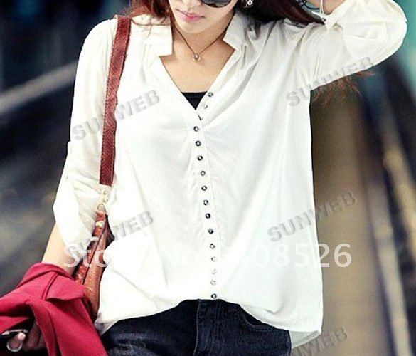 4Pcs/lot Women's V-Neck Blouse Fashion Long Sleeve Many Buttons Casual Shirts Loose Blouse Free Shipping 4932