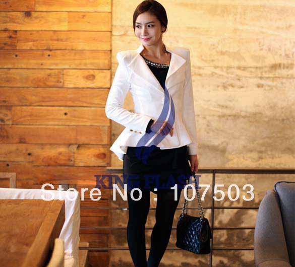4ps/lot Womens Stylish Suit Blazer Swallow Tail Power Shoulder Coat Jacket White Black S M L free shipping 7444