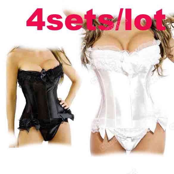 4Sets/Lot Free Shipping 2013 Women's New Sexy Boned Lace Up Corset Lingerie Bustier Underwear G-String 5144