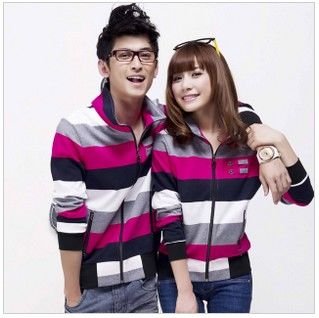 5,472 Korean version of women's wear-fall 2012 with the couple couples long sleeves striped coat couple couples Cardigan