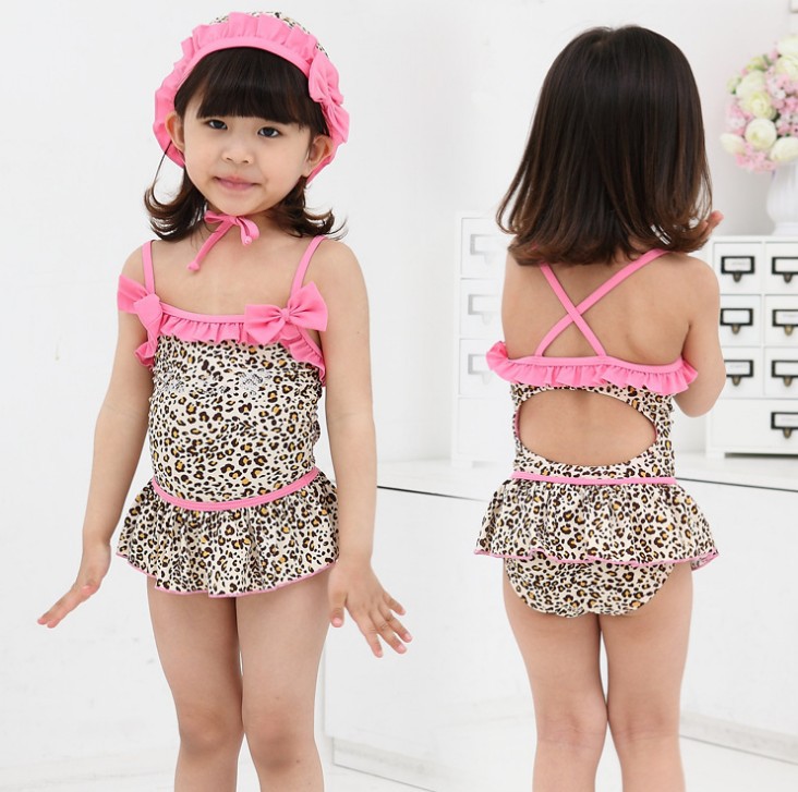 5-9 years old leopard piece swimsuit girls hot spring swimsuit