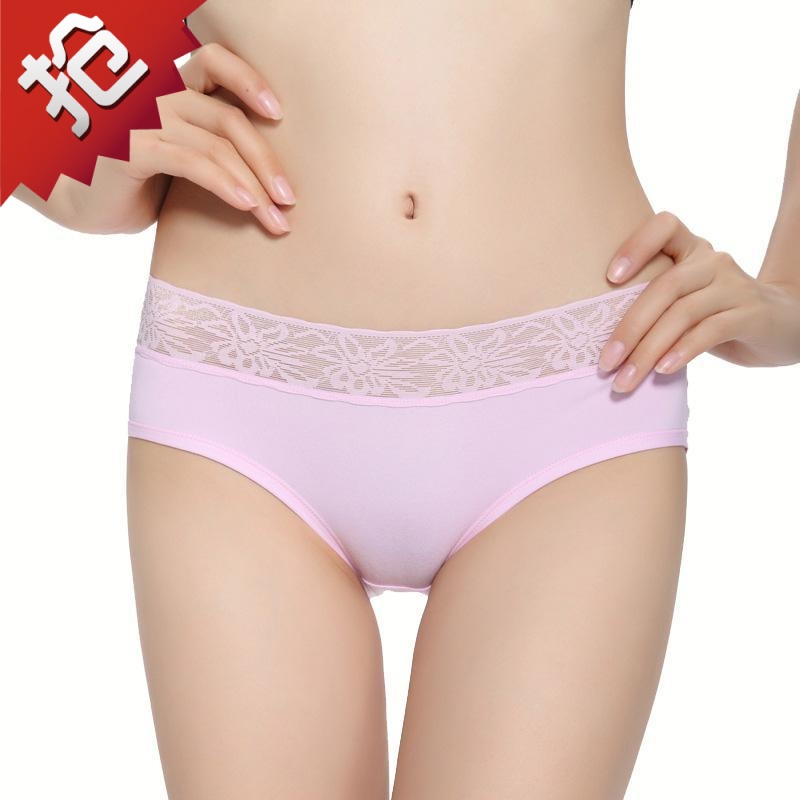 5 box bamboo fibre lace sexy solid color women's trigonometric panties