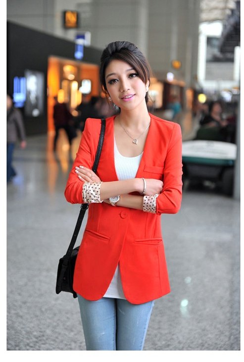 5 Candy Color Hot Sale 2013 Spring Women One button Cotton Basic Long Plus Large Blazer Slim fit Trench S-XXL