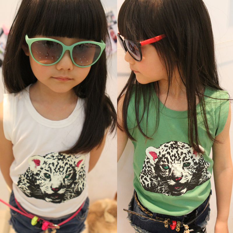 5 children's clothing female child summer 2012 leopard print sleeveless o-neck t all-match child t-shirt for girl girls