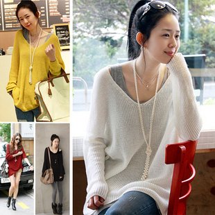 5 Color New Korea Sexy V-neck Oversized Batwing Slouchy Knitted Top Jumper Loose Sweater ONE SIZE Free Shipping