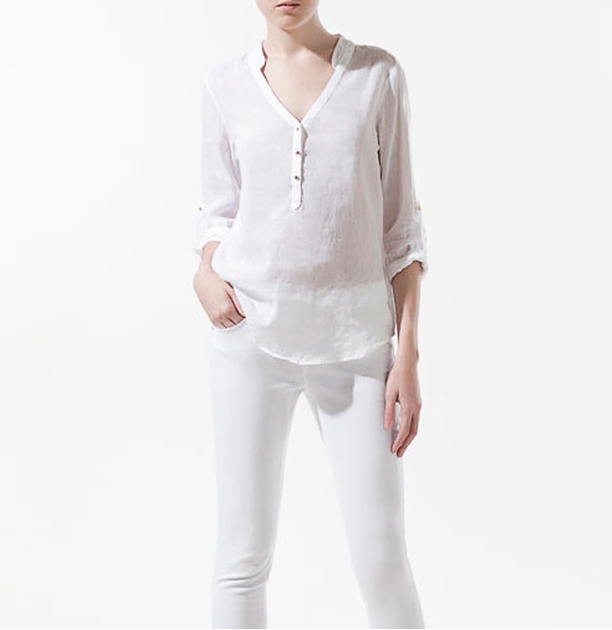 5 Colors Fashion Woman European Style foldable Sleeves Gold Bottons V-Neck Blouses Solid Color Lady Shirts Free Shipping