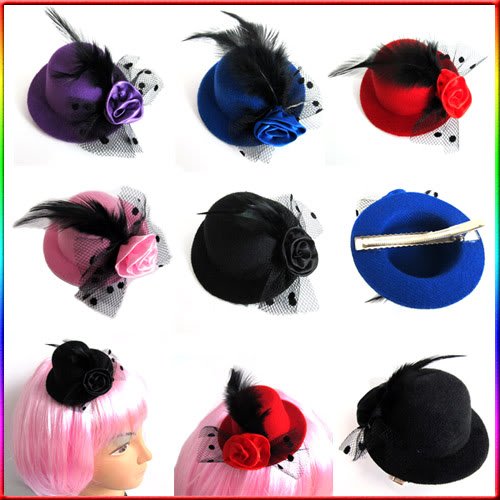 5 Colors Feather Rose Mini Top Veil Hat Hen Party Headdress Clip 8 cm Fascinator[040723]