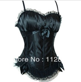 5 Colors Satin corset with padded cup and stap lace up boned clubwear lingerie S-2XL   M0152