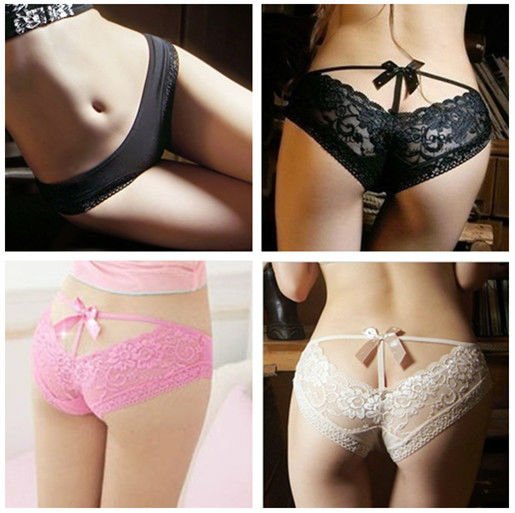 5 colors Sexy Lace Bow Back  Soft Briefs Thong Shortie Underwear 005
