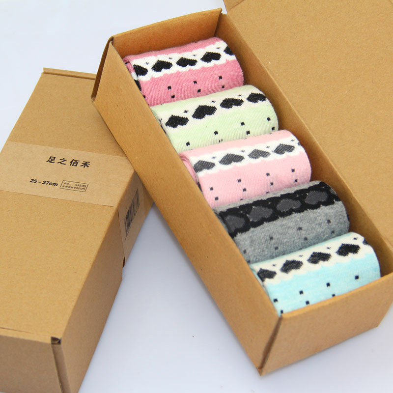 5 double gift box small heart thick cotton socks 100% cotton socks women's socks