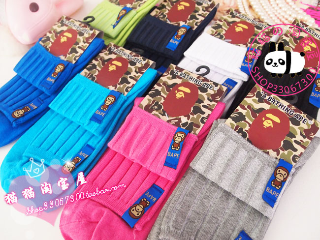 5 duomaomao bape ape headcounts women's male 100% cotton sock socks lovers socks