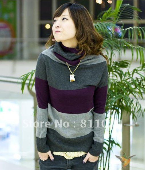 $5 off per $50 order 2012 autumn and winter hot selling  fashion stripe turtleneck women's sweaters free shipping