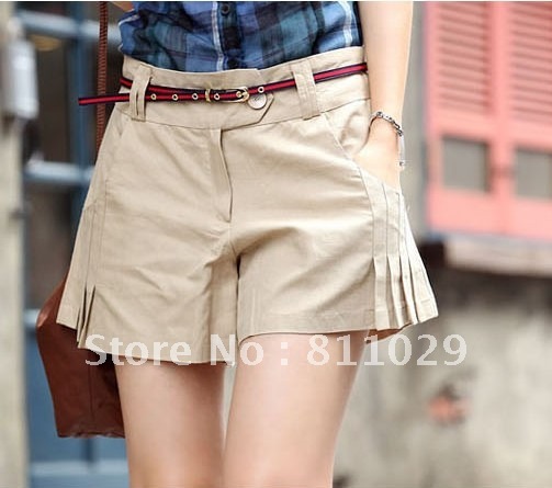 $5 off per $50 order 2012 hot women's brief pleated shorts culottes shorts with belt free shipping