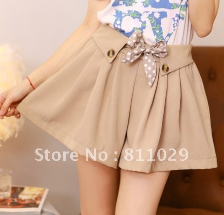 $5 off per $50 order 2012 new hot women's vintage polka dot lacing bowknot high waist culottes shorts free shipping