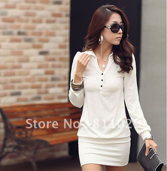 $5 off per $50 order hot new designer fashion slim turn-down collar long-sleeve basic casual black dress for women free shipping