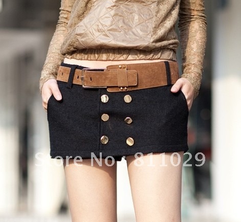 $5 off per $50 order hot selling autumn fashion woolen double breasted women's shorts culottes free shipping