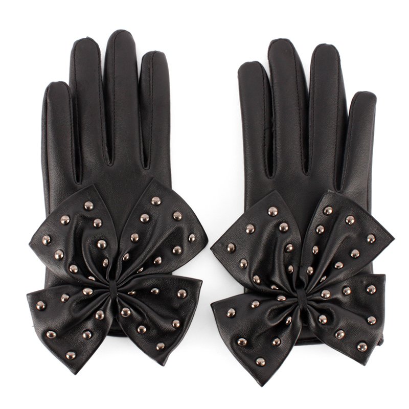$5 off per $70 order 2012 Women's gloves leather buttons big bow Women gloves fashion short design