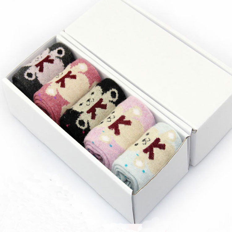 5 pair Gift box set rabbit wool socks thickening socks 100% cotton thermal knee-high socks