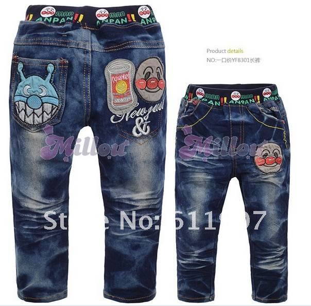 5 PC / 1 Lot / Free shipping 2012 new baby boys girls jeans pants lovely cartoon smiling face pure cotton children/kids trousers