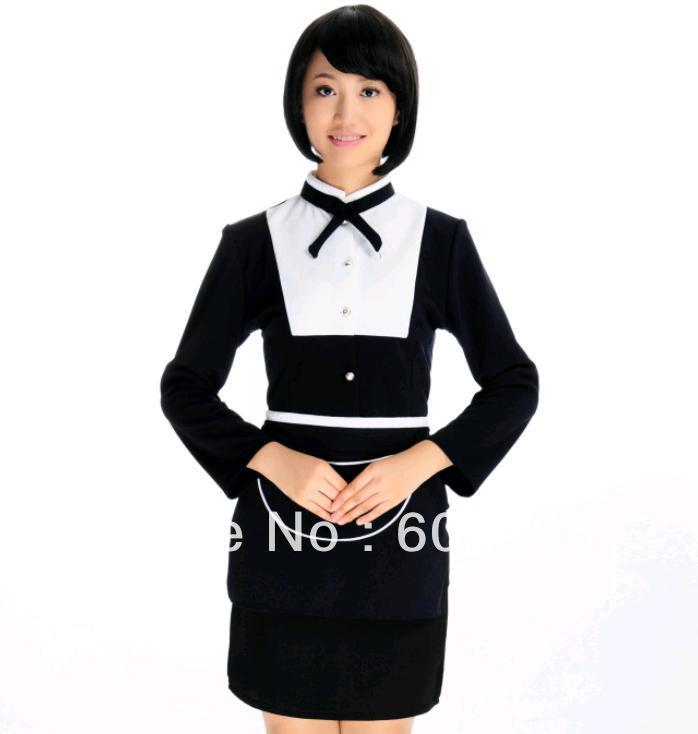 5 pc/Lot Female workwear long-sleeve hotel uniform cake workwear waitress UPS DHL EMS free shipping