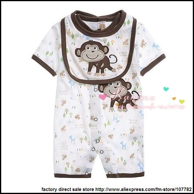 5 pcs a lot Crazy Selling Carters Baby Rompers With Bibs Infant Summer Wear Short Sleeve Clothes Free Shipping