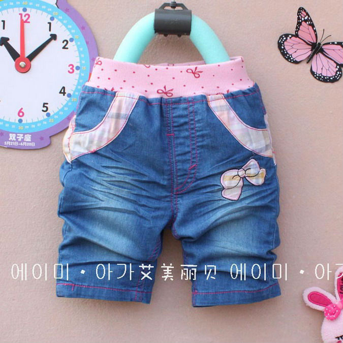 5 Pcs / Lot China children clothing 2013 New Summer Bowknot ice cream Design girl cowboy shorts pants
