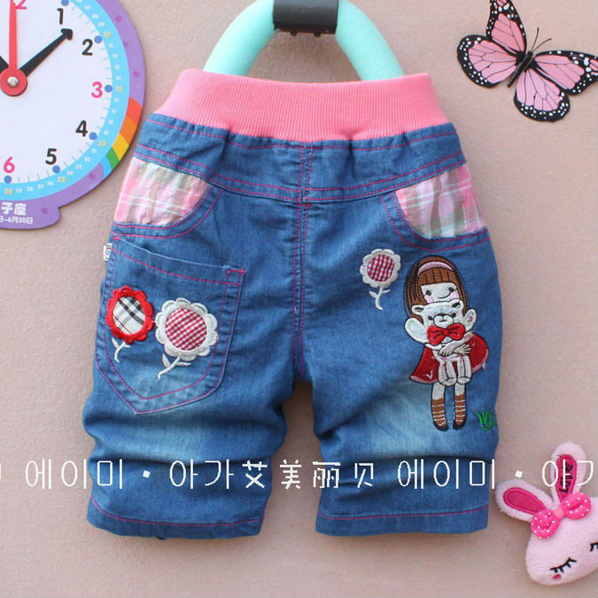 5 Pcs / Lot China children clothing 2013 New Summer girl and bear  Design girl cowboy shorts pants