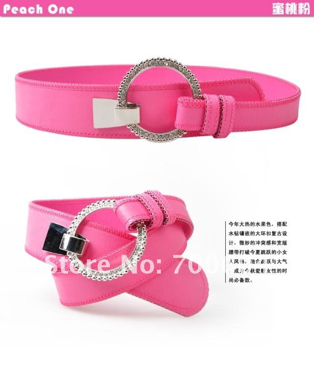 5 pcs MOQ Fashion Ladies' Leather Belt Classical Candy Colors Rhinestone circle Buckle waistband Free shipping