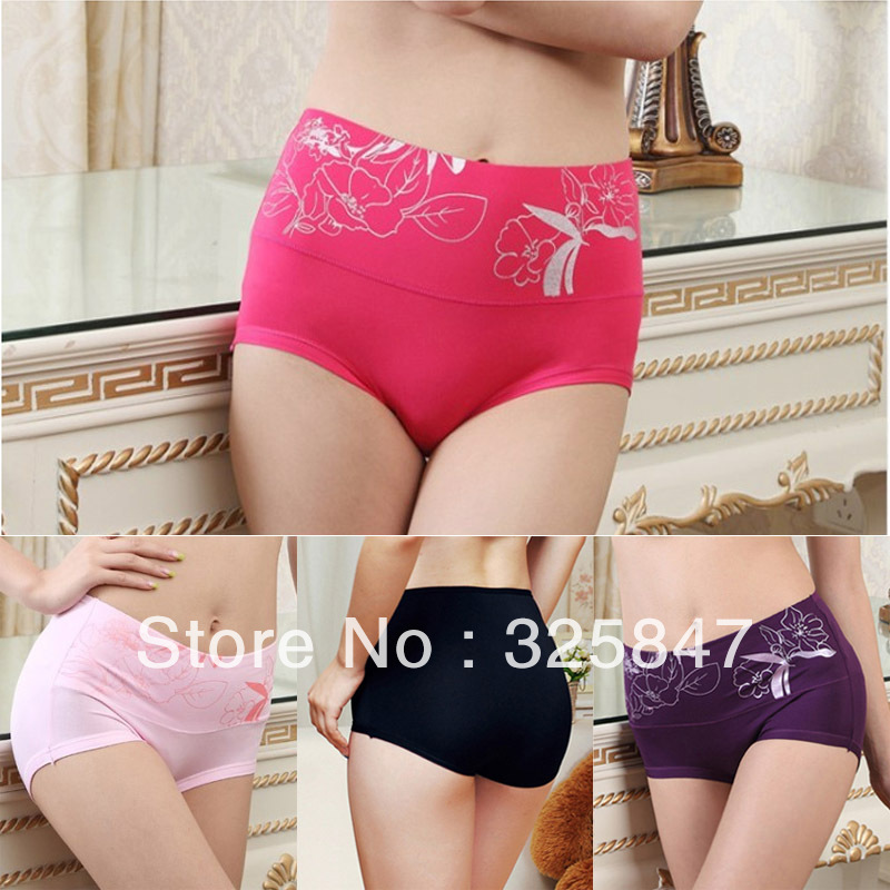 5 piece lady panties/ free shipping/ Elegant print modal high waist panties /abdomen drawing butt-lifting body shaping shorts/
