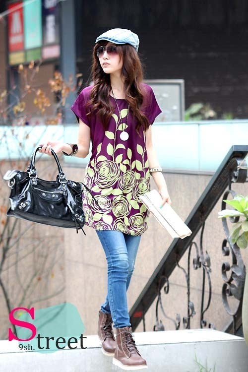50% OFF Free International 85005 maternity clothing batwing sleeve small flower long t-shirt