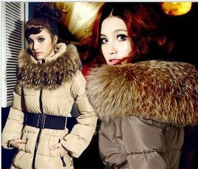 50% OFF Free shipping winter Luxury large fur collar slim thickening medium-long down coat cotton-padded jacket female women's