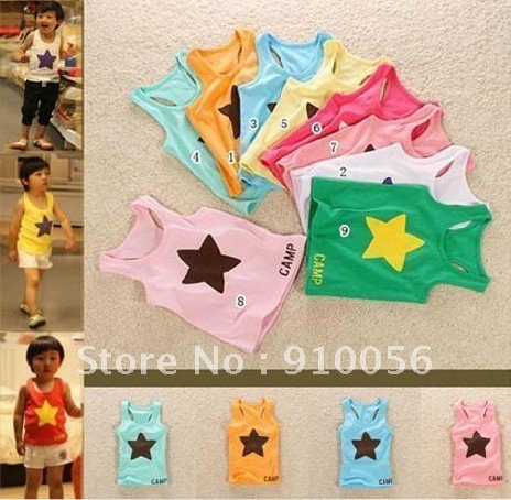 50 PCS Candy color Baby Sleeveless vest Summer Pentagram Boys Girls Wear Children Fashion T-Shirts
