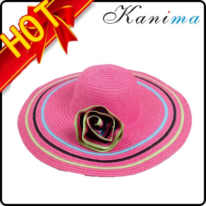 50 pcs/lot Free Shipping Wide Brim Beach Paper Straw Flat Sun Hat European Style Women Ladies Summer Hats With Flower N292