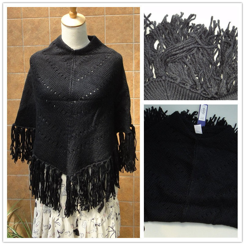 50 yarn cape black elegant cutout tassel V-neck