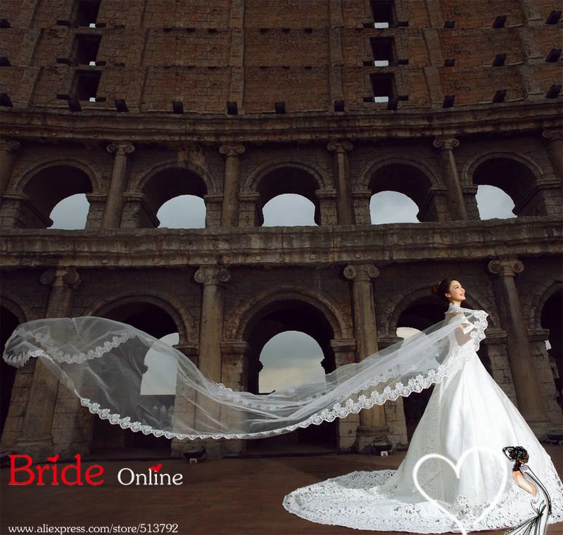 500cm 1 Tier Tulle Applique Chapel Wedding Veil Wedding Veil In Stock