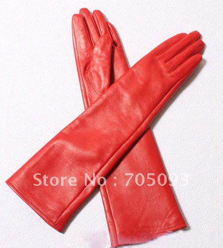 50cm genuine leather red gloves S/M/L/XL free shipping hot sale show gloves gift FOR LADY