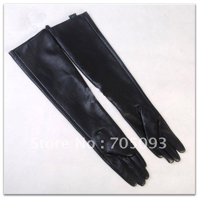 50cm long genuine leather lady black gloves  S/M/L/XL free shipping wholesale Christmas gift