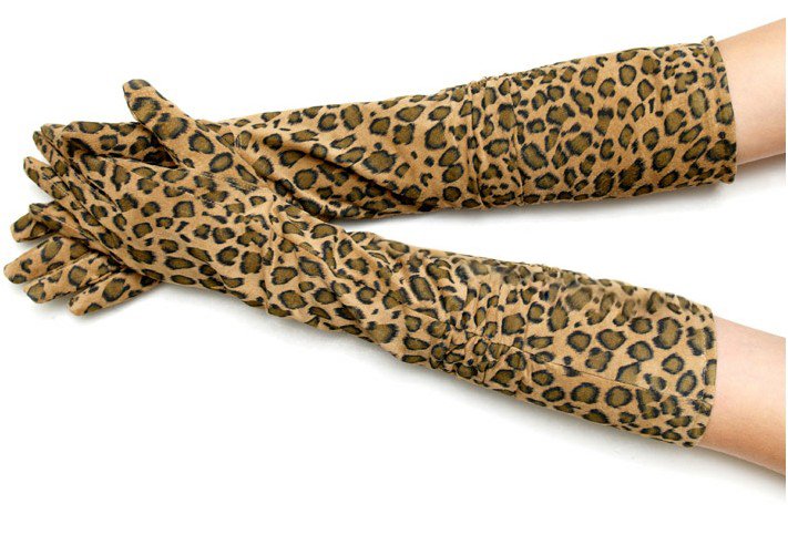 50cm long genuine leather leopard print ruffle gloves wholesale from factory new style Valentine's Day gift