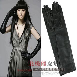 50cm women's leather gloves ultra long faux leather long design fashion women's gloves black and white long design tablet