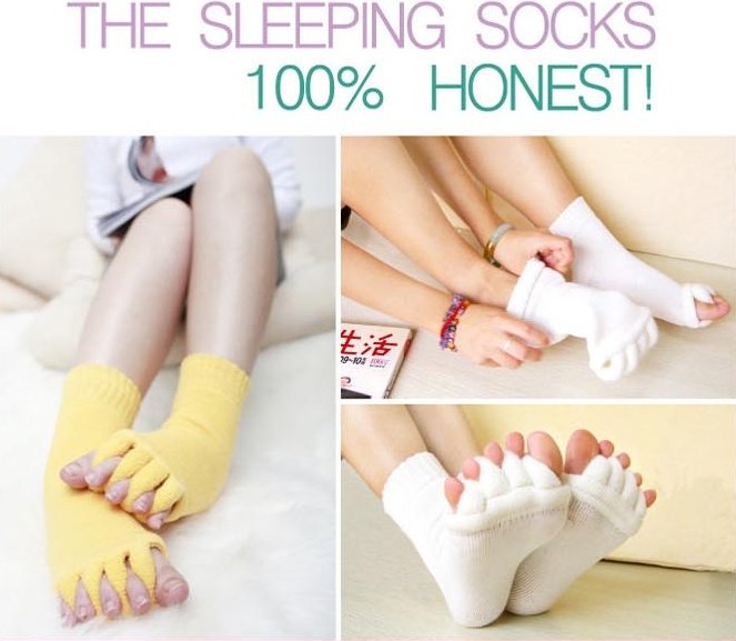 50pcs/lot EMS Free Shipping Massage Five Toe Socks Sleeping Socks Foot Alignment Treatment Socks White
